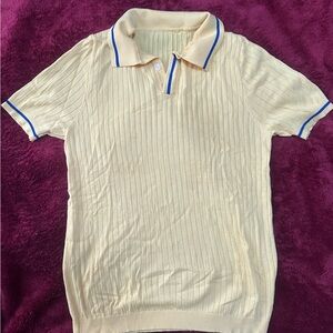 Cream Polo Shirt with Blue Accents